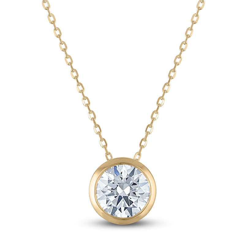 Main Image 1 of Certified Round-Cut Diamond Bezel-Set Solitaire Necklace 1 ct tw 14K Yellow Gold 18" (I1/I)