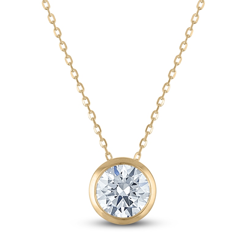 Certified Round-Cut Diamond Bezel-Set Solitaire Necklace 1 ct tw 14K Yellow Gold 18" (I1/I)