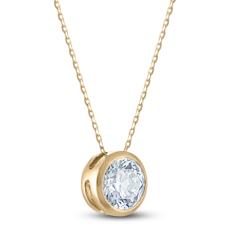 Main Image 2 of Certified Round-Cut Diamond Bezel-Set Solitaire Necklace 1 ct tw 14K Yellow Gold 18" (I1/I)
