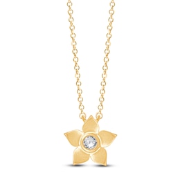 Children's Diamond Solitaire Flower Necklace 1/20 ct tw 14K Yellow Gold 13"