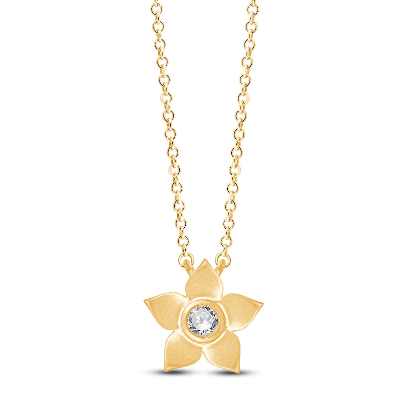 Main Image 1 of Children's Diamond Solitaire Flower Necklace 1/20 ct tw 14K Yellow Gold 13"