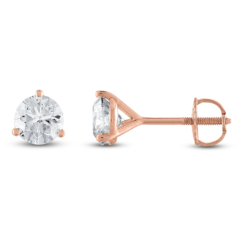 Main Image 1 of Certified Round-Cut Diamond Solitaire Stud Earrings 1/2 ct tw 18K Rose Gold (SI2/I)