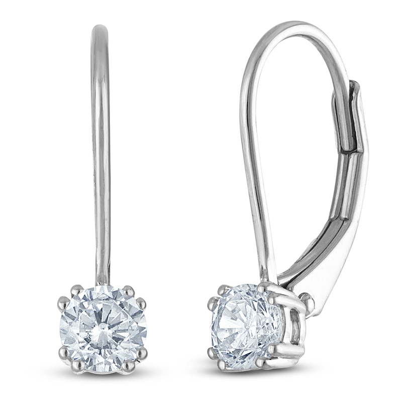 Main Image 2 of Certified Round-Cut Diamond Solitaire Drop Earrings 1/2 ct tw 14K White Gold (I/I1)