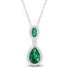 Thumbnail Image 1 of Oval-Cut & Pear-Shaped Lab-Created Emerald & White Lab-Created Sapphire Drop Necklace Sterling Silver 18"