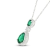 Thumbnail Image 2 of Oval-Cut & Pear-Shaped Lab-Created Emerald & White Lab-Created Sapphire Drop Necklace Sterling Silver 18"