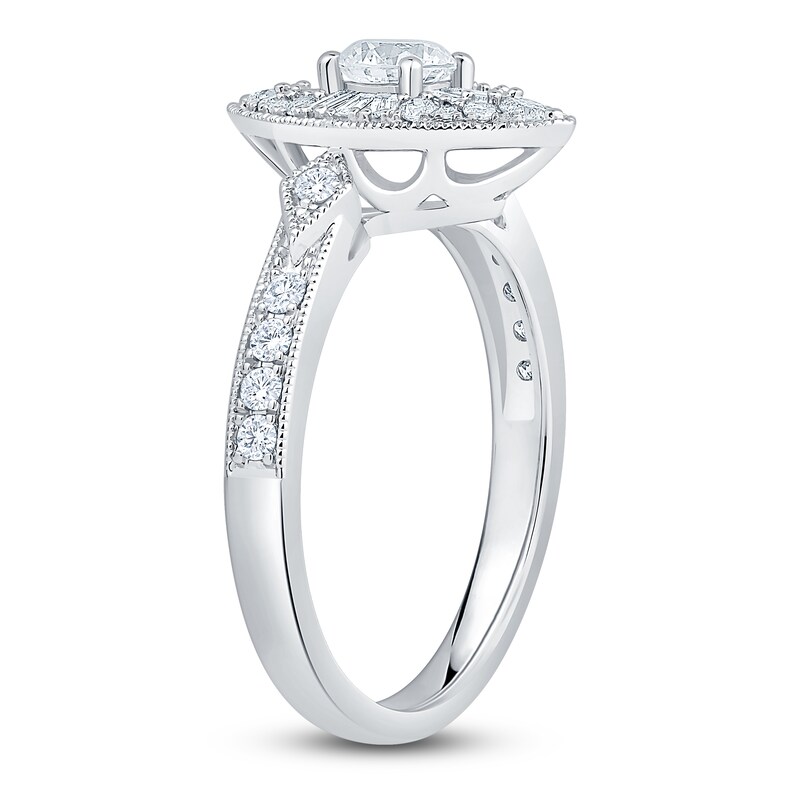 Main Image 2 of Baguette & Round-Cut Multi-Diamond Marquise-Shaped Fashion Ring 3/4 ct tw 14K White Gold