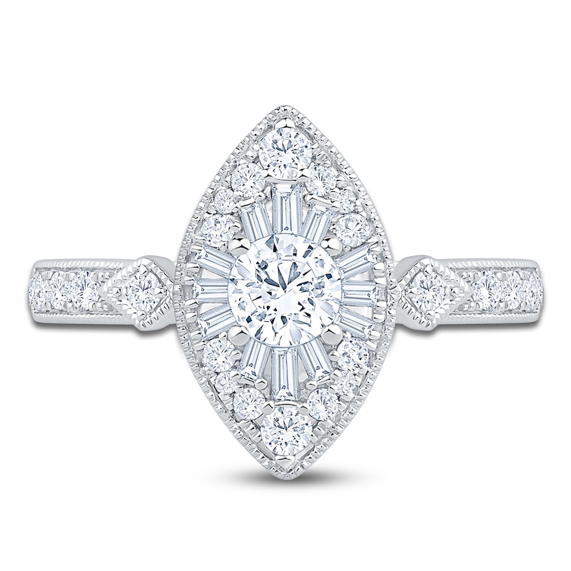 Main Image 3 of Baguette & Round-Cut Multi-Diamond Marquise-Shaped Fashion Ring 3/4 ct tw 14K White Gold