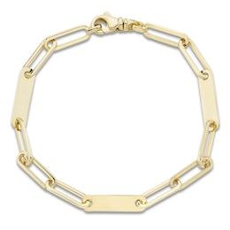 Solid Engravable Three-Bar Paperclip Chain Bracelet 14K Yellow Gold 7.5" 5mm