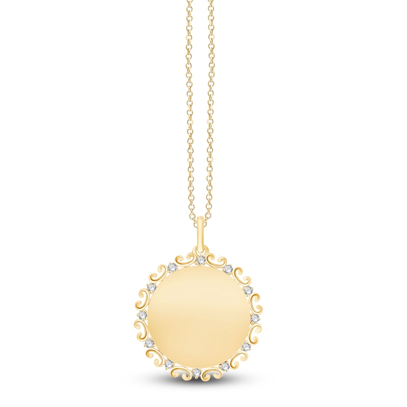 Main Image 1 of Engravable Diamond Filigree Disc Necklace 1/10 ct tw 14K Yellow Gold 18"