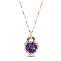 Le Vian Heart-Shaped Natural Amethyst Necklace 1/3 ct tw Diamonds 14K Strawberry Gold 18"
