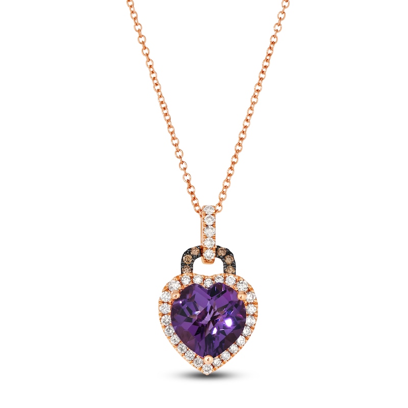 Main Image 1 of Le Vian Heart-Shaped Natural Amethyst Necklace 1/3 ct tw Diamonds 14K Strawberry Gold 18"