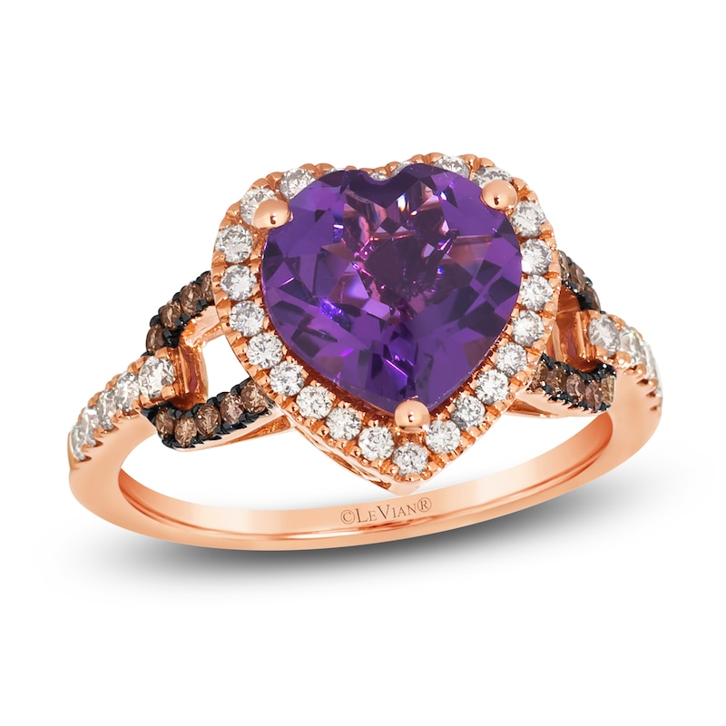 Main Image 1 of Le Vian Heart-Shaped Natural Amethyst Ring 1/2 ct tw Diamonds 14K Strawberry Gold
