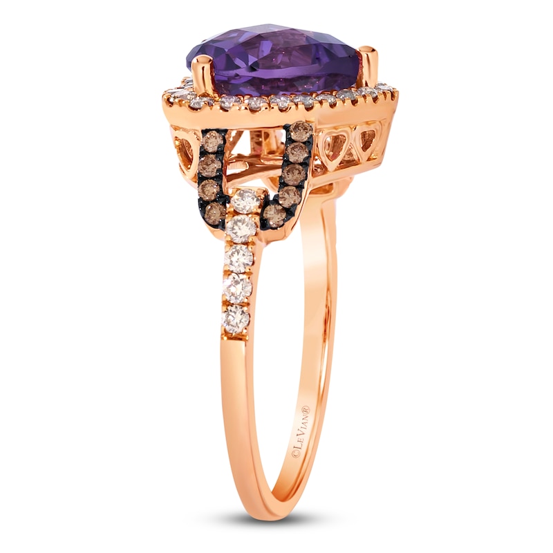 Main Image 3 of Le Vian Heart-Shaped Natural Amethyst Ring 1/2 ct tw Diamonds 14K Strawberry Gold
