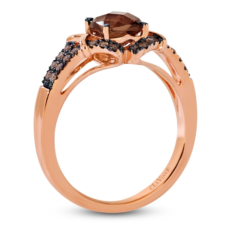 Main Image 2 of Le Vian Cushion-Cut Natural Chocolate Quartz Ring 1/5 ct tw Diamonds 14K Strawberry Gold