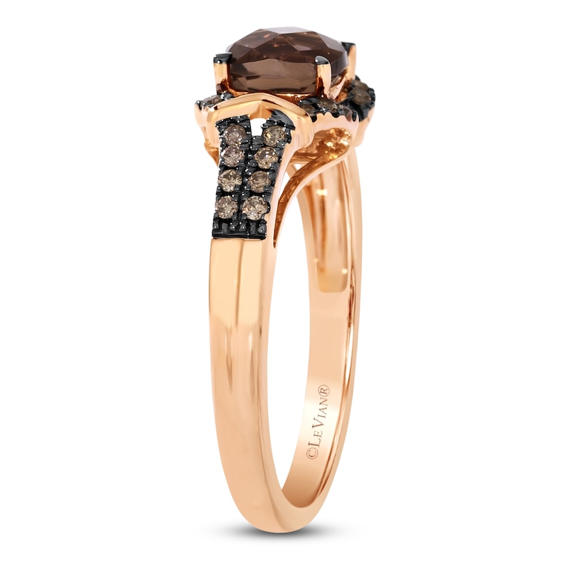 Main Image 3 of Le Vian Cushion-Cut Natural Chocolate Quartz Ring 1/5 ct tw Diamonds 14K Strawberry Gold