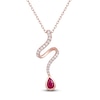 Thumbnail Image 1 of Pear-Shaped Natural Ruby & Diamond Ribbon Necklace 1/4 ct tw 14K Rose Gold 18"