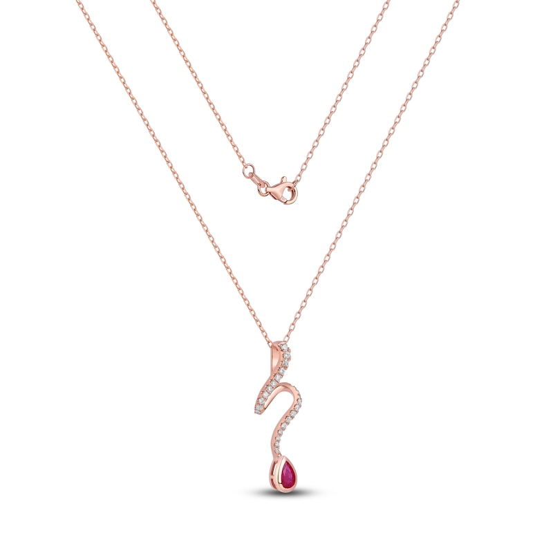 Main Image 2 of Pear-Shaped Natural Ruby & Diamond Ribbon Necklace 1/4 ct tw 14K Rose Gold 18"