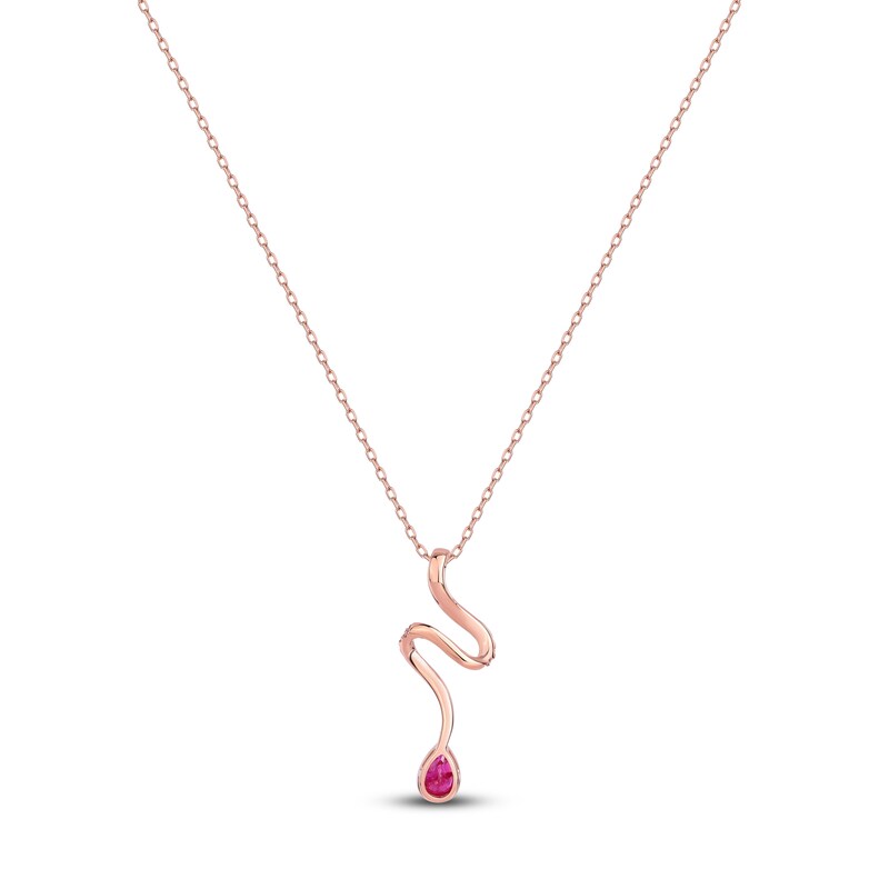 Main Image 3 of Pear-Shaped Natural Ruby & Diamond Ribbon Necklace 1/4 ct tw 14K Rose Gold 18"