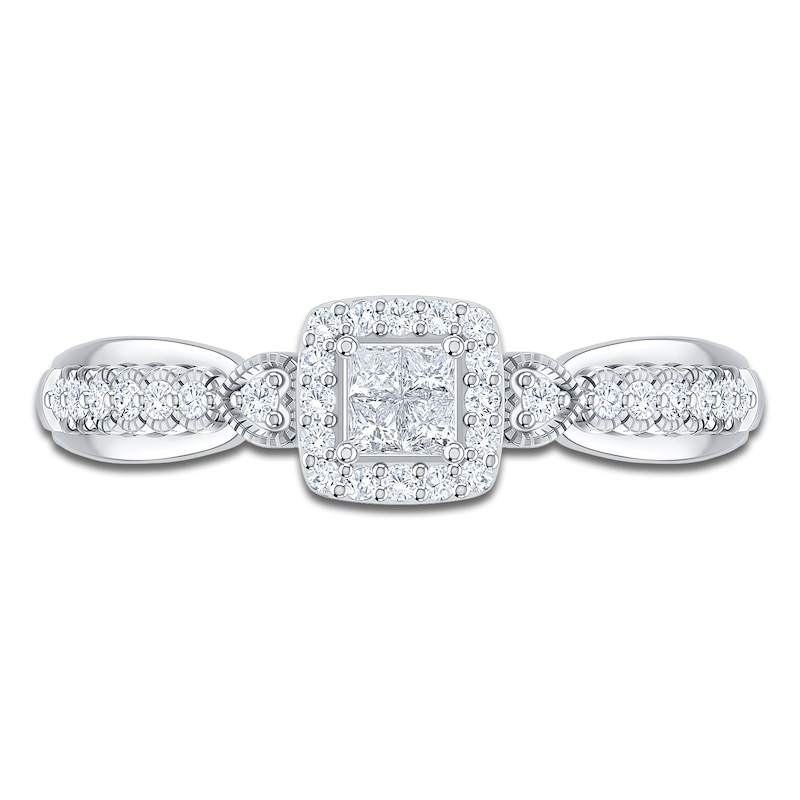 Main Image 3 of Princess-Cut Quad Diamond Cushion Halo Promise Ring 1/4 ct tw 10K White Gold