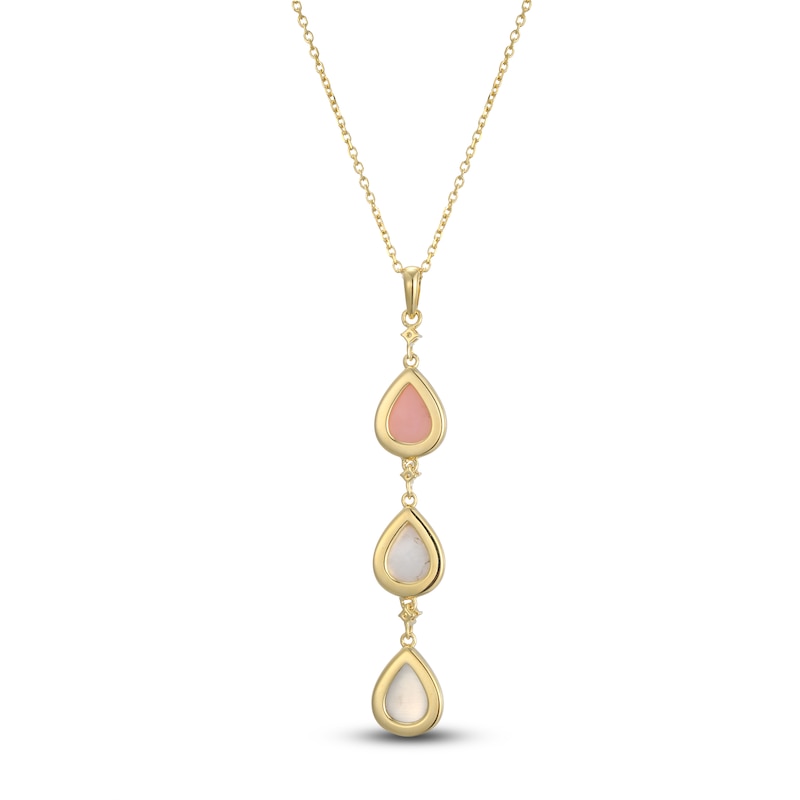Main Image 4 of Pear-Shaped Natural Pink Opal, Natural Mother-of-Pearl & Natural Moonstone Necklace 1/20 ct tw Diamonds 14K Yellow Gold 18"