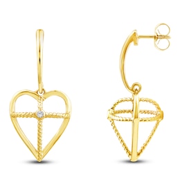 Charm'd by Lulu Frost Diamond Accent Heart with Cross Dangle Earrings 1/20 ct tw 10K Yellow Gold