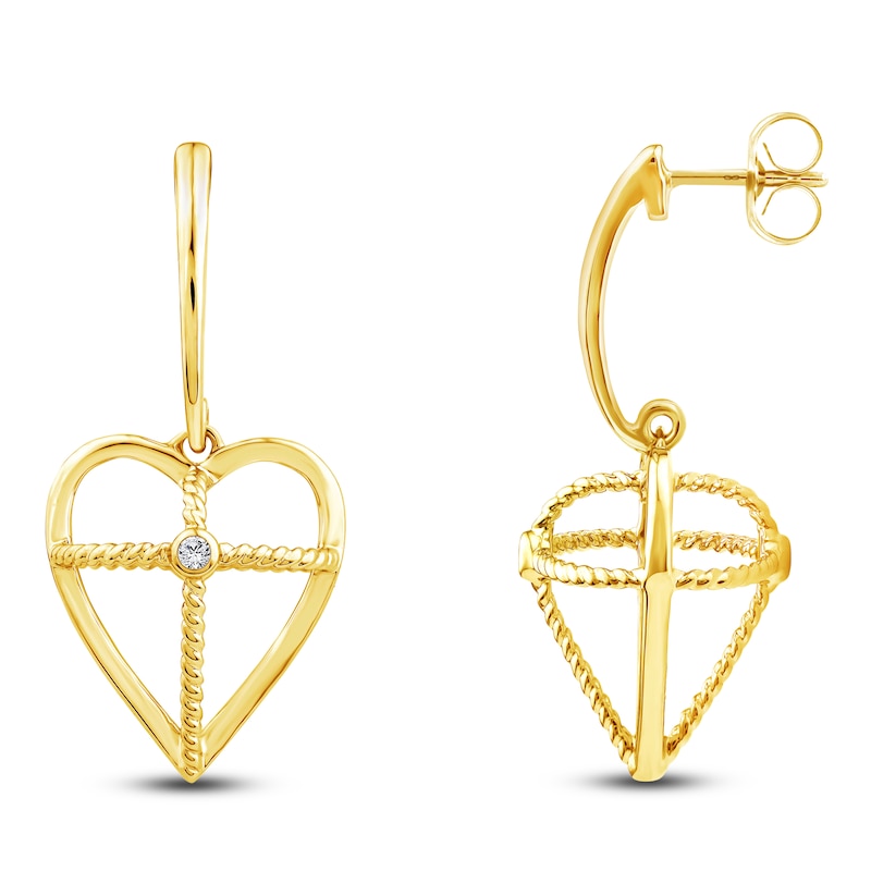 Main Image 1 of Charm'd by Lulu Frost Diamond Accent Heart with Cross Dangle Earrings 1/20 ct tw 10K Yellow Gold