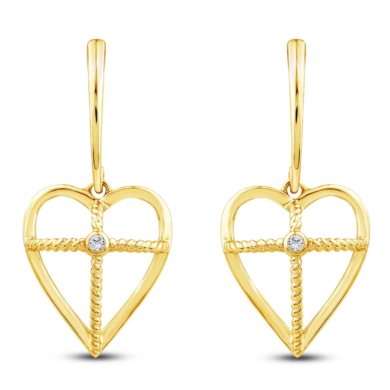 Main Image 2 of Charm'd by Lulu Frost Diamond Accent Heart with Cross Dangle Earrings 1/20 ct tw 10K Yellow Gold