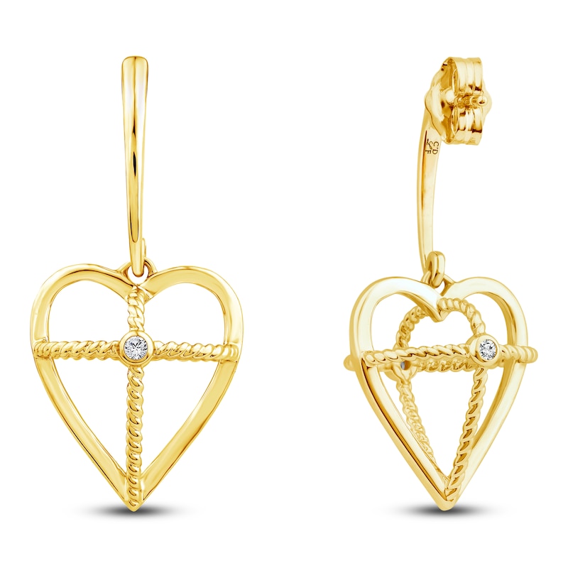 Main Image 3 of Charm'd by Lulu Frost Diamond Accent Heart with Cross Dangle Earrings 1/20 ct tw 10K Yellow Gold