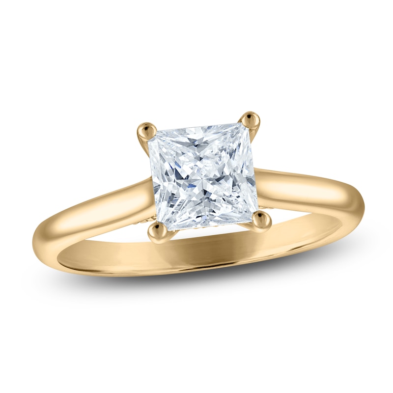Main Image 1 of Princess-Cut Lab-Grown Diamond Solitaire Plus Engagement Ring 1-5/8 ct tw 18K Yellow Gold (VS2/F)
