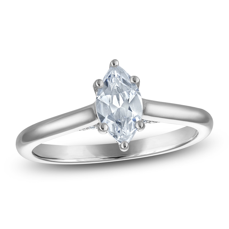 Main Image 1 of Marquise-Cut Lab-Grown Diamond Solitaire Plus Engagement Ring 7/8 ct tw Platinum (VS2/F)