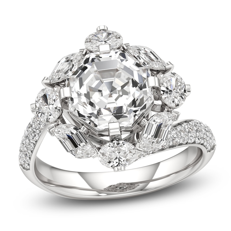 Main Image 1 of J'Lure Octagon Step-Cut Lab-Grown Diamond Halo Bypass Engagement Ring 4-1/3 ct tw 18K White Gold