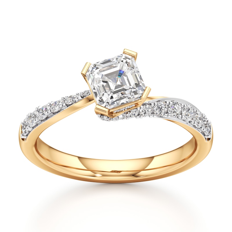 Main Image 1 of J'Lure Square-Emerald Step-Cut Lab-Grown Diamond Bypass Engagement Ring 1-1/3 ct tw 18K Yellow Gold