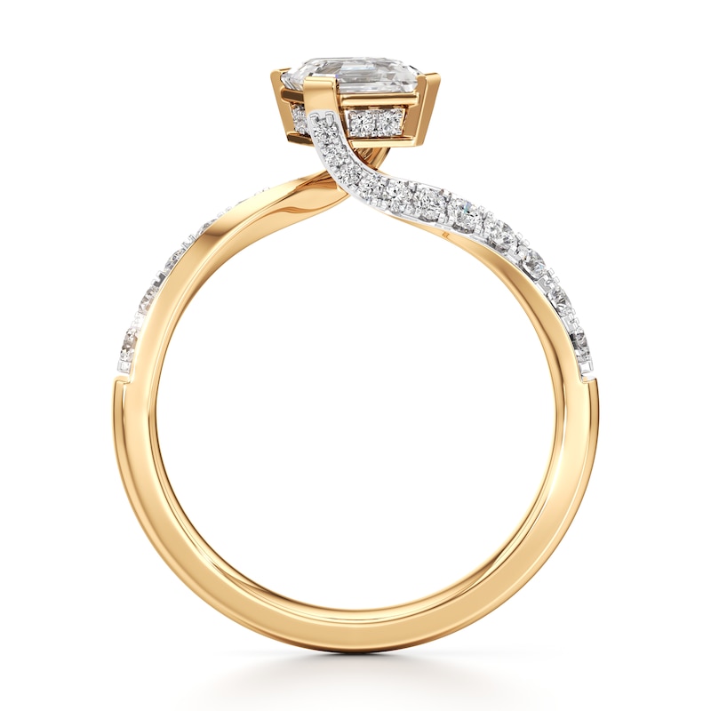 Main Image 2 of J'Lure Square-Emerald Step-Cut Lab-Grown Diamond Bypass Engagement Ring 1-1/3 ct tw 18K Yellow Gold