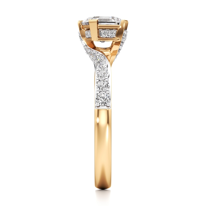 Main Image 3 of J'Lure Square-Emerald Step-Cut Lab-Grown Diamond Bypass Engagement Ring 1-1/3 ct tw 18K Yellow Gold