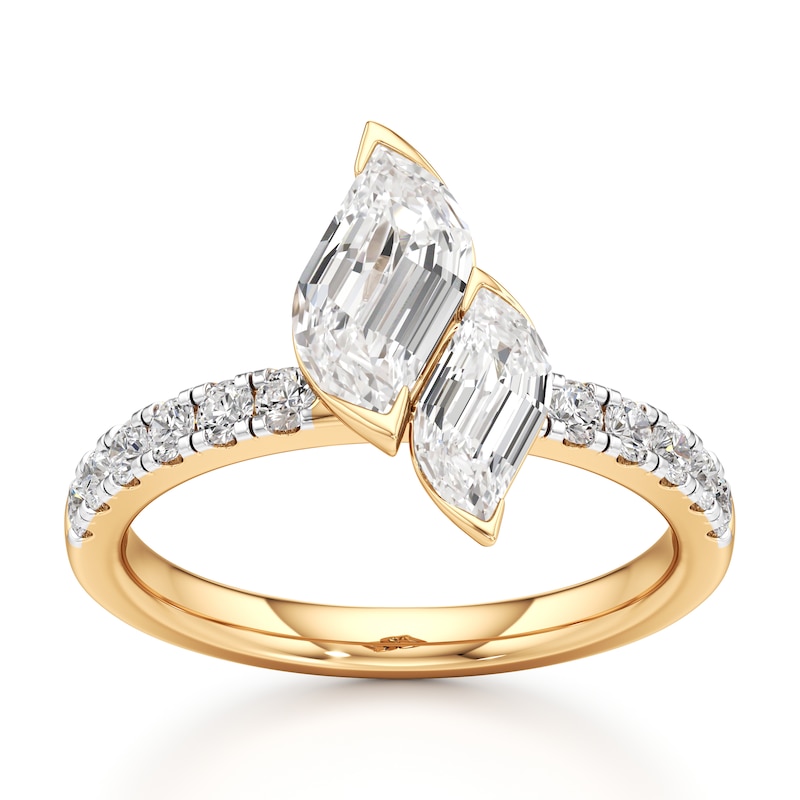 Main Image 1 of J'Lure Leaf Step-Cut Two-Stone Lab-Grown Diamond Engagement Ring 1-7/8 ct tw 18K Yellow Gold