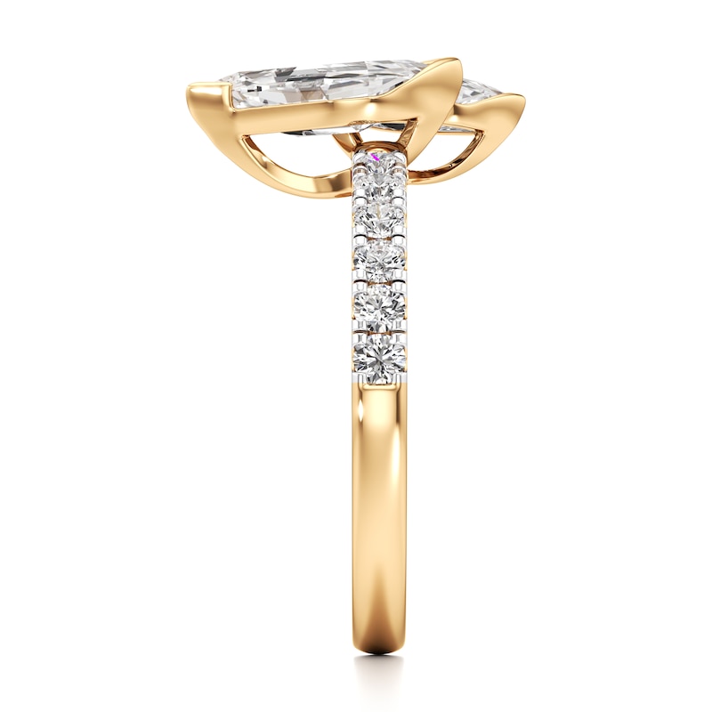 Main Image 3 of J'Lure Leaf Step-Cut Two-Stone Lab-Grown Diamond Engagement Ring 1-7/8 ct tw 18K Yellow Gold
