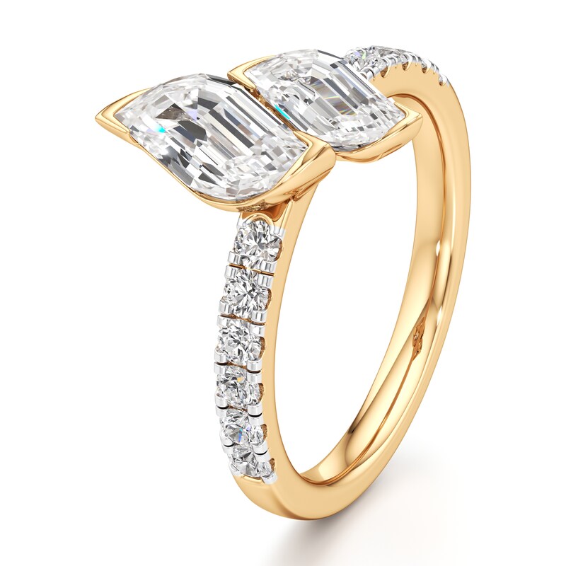 Main Image 4 of J'Lure Leaf Step-Cut Two-Stone Lab-Grown Diamond Engagement Ring 1-7/8 ct tw 18K Yellow Gold