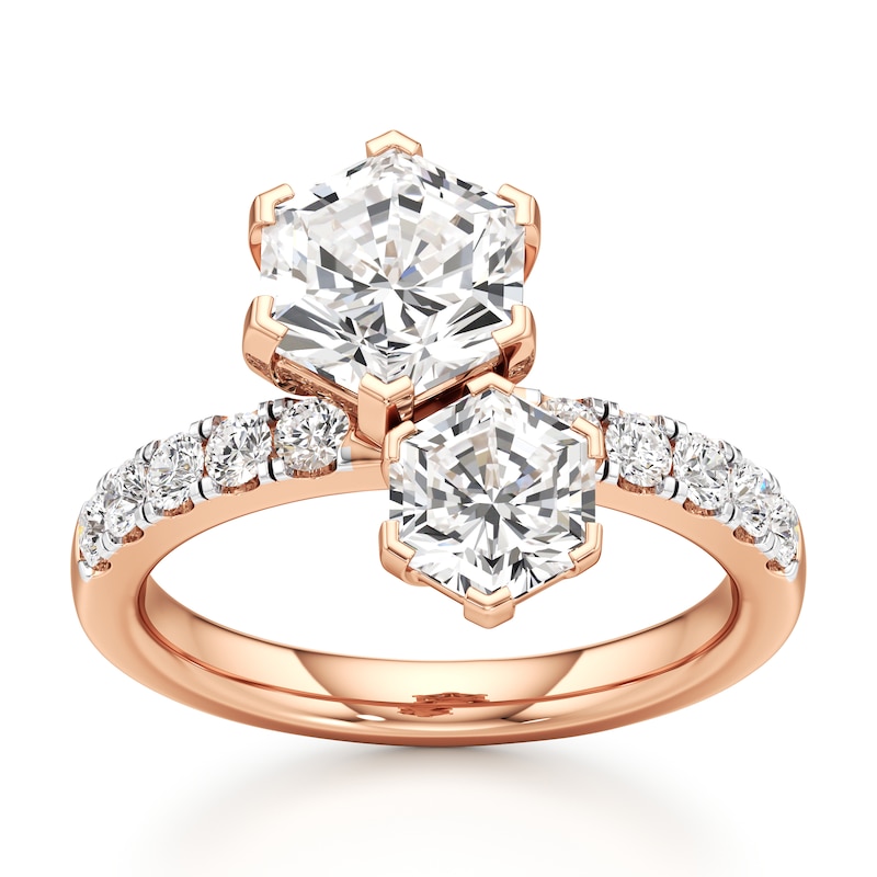 Main Image 1 of J'Lure Hexagon Brilliant-Cut Two-Stone Lab-Grown Diamond Engagement Ring 3-3/8 ct tw 18K Rose Gold