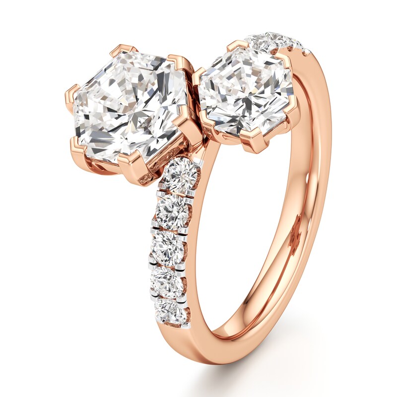 Main Image 4 of J'Lure Hexagon Brilliant-Cut Two-Stone Lab-Grown Diamond Engagement Ring 3-3/8 ct tw 18K Rose Gold