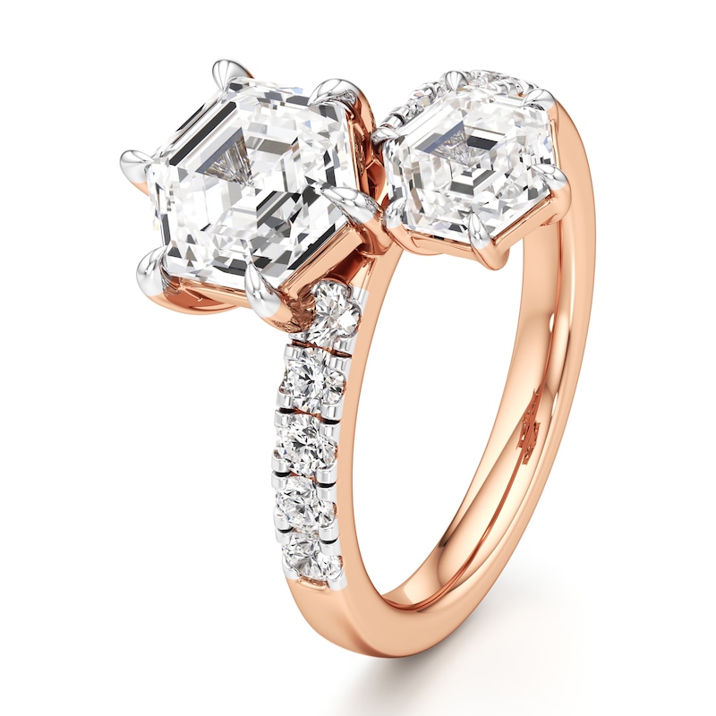 Main Image 3 of J'Lure Hexagon Step-Cut Two-Stone Lab-Grown Diamond Engagement Ring 3-3/8 ct tw 18K Rose Gold