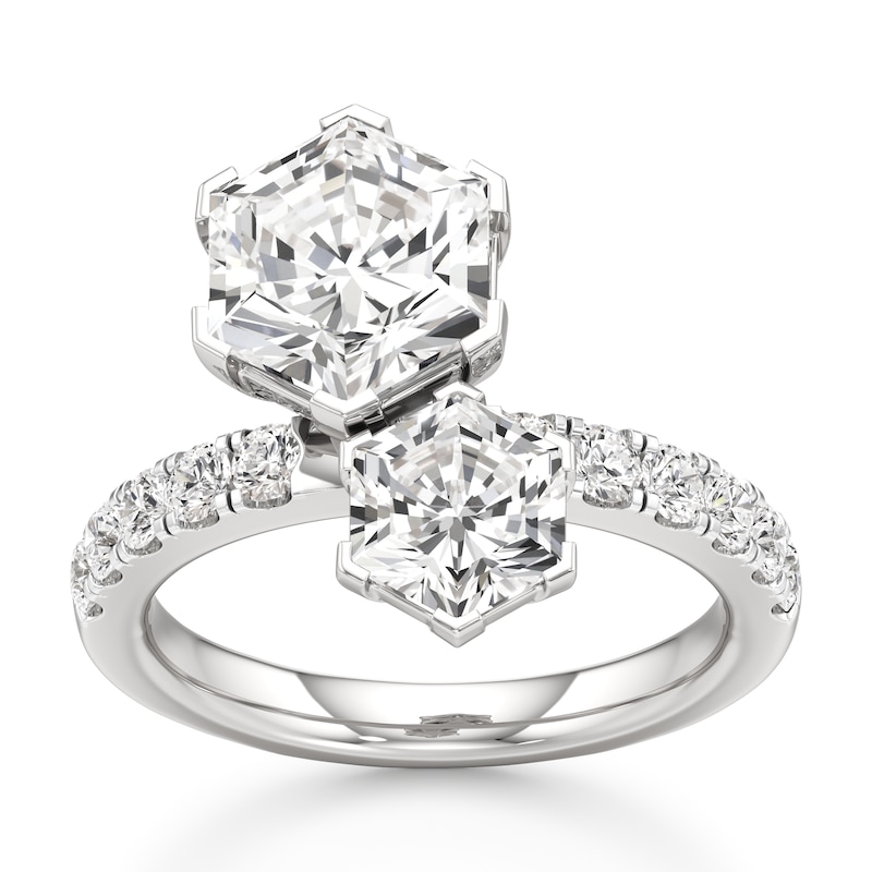 Main Image 1 of J'Lure Hexagon Brilliant-Cut Two-Stone Lab-Grown Diamond Engagement Ring 4-3/4 ct tw 18K White Gold