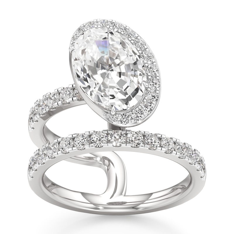 Main Image 1 of J'Lure Oval Step-Cut Lab-Grown Diamond Spiral Engagement Ring 3-7/8 ct tw 18K White Gold