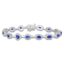 Multi-Shape Blue Lab-Created Sapphire & White Lab-Created Sapphire Bracelet Sterling Silver 7"