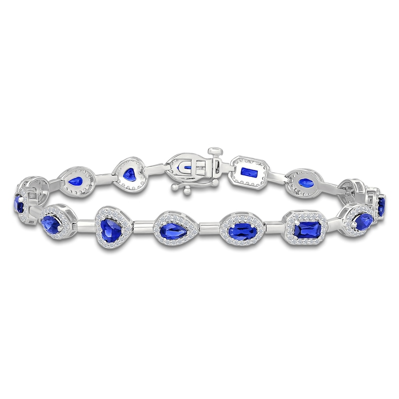Main Image 1 of Multi-Shape Blue Lab-Created Sapphire & White Lab-Created Sapphire Bracelet Sterling Silver 7"