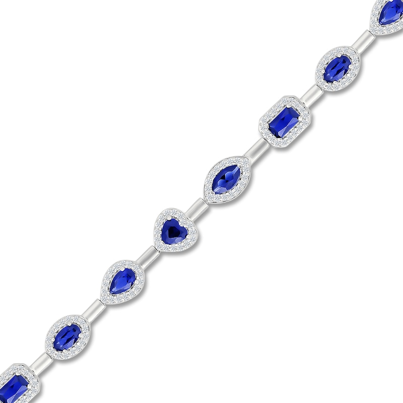 Main Image 2 of Multi-Shape Blue Lab-Created Sapphire & White Lab-Created Sapphire Bracelet Sterling Silver 7"