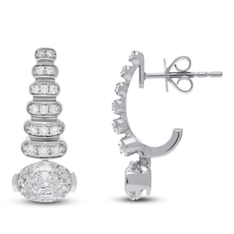 J'Lure Oval Step-Cut Lab-Grown Diamond J-Hoop Earrings 2-1/5 ct tw 14K White Gold