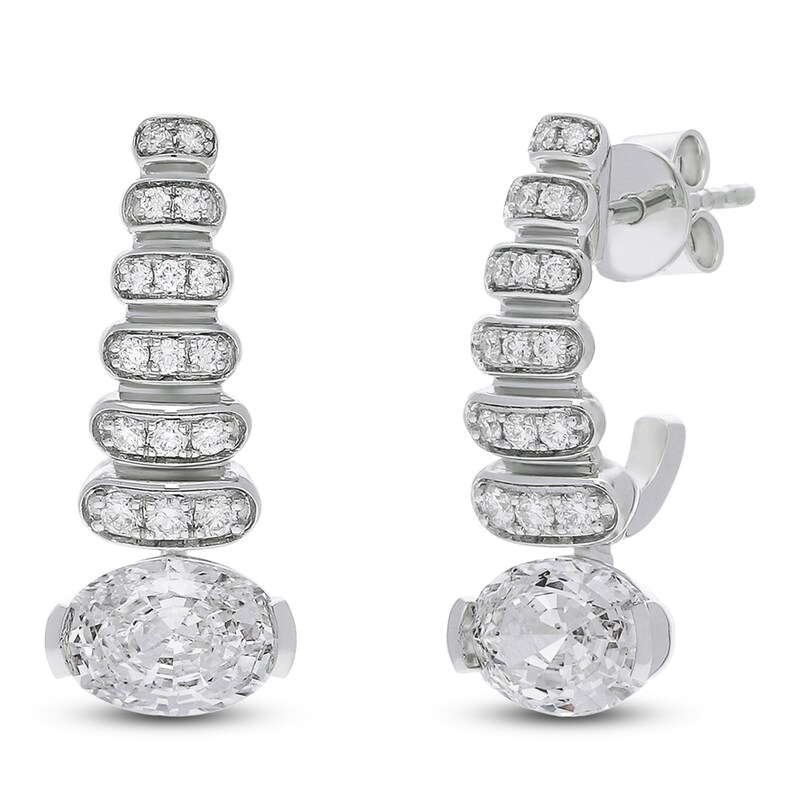 Main Image 2 of J'Lure Oval Step-Cut Lab-Grown Diamond J-Hoop Earrings 2-1/5 ct tw 14K White Gold
