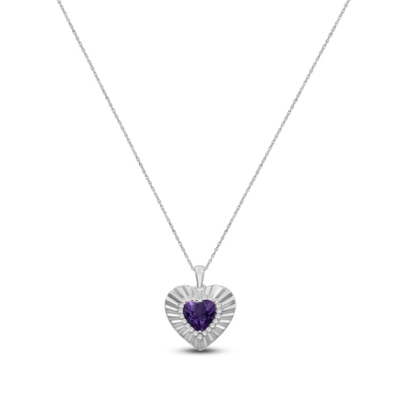 Heart-Shaped Natural Amethyst & White Topaz Necklace Sterling Silver 18"