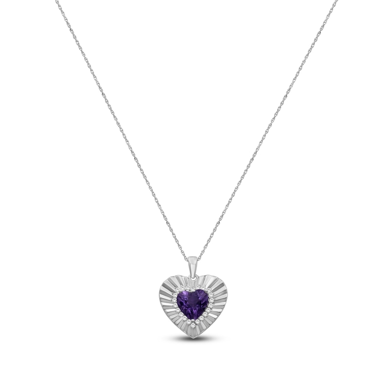 Main Image 1 of Heart-Shaped Natural Amethyst & White Topaz Necklace Sterling Silver 18"