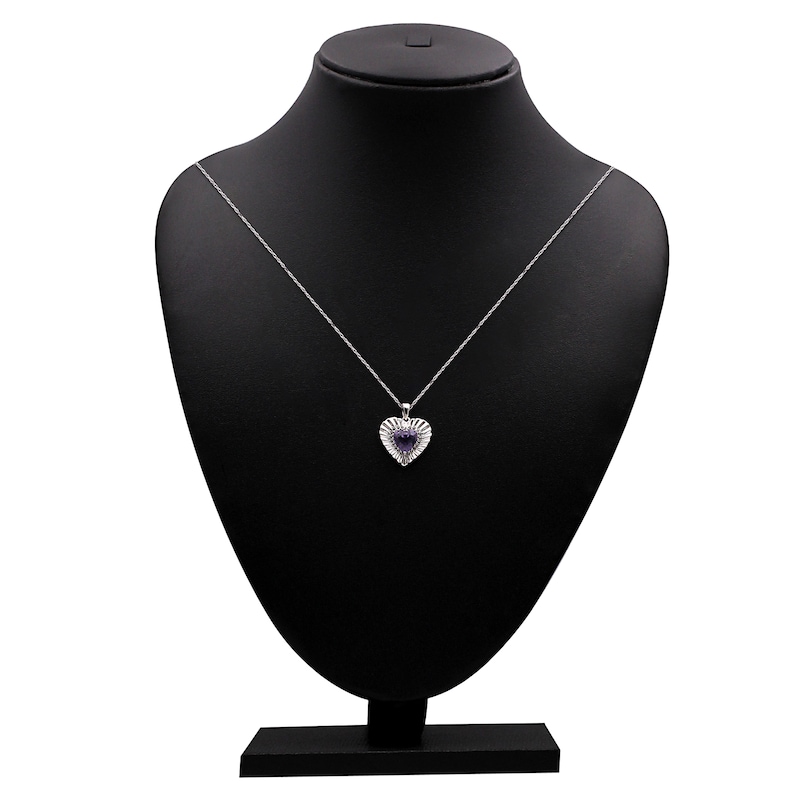 Main Image 4 of Heart-Shaped Natural Amethyst & White Topaz Necklace Sterling Silver 18"